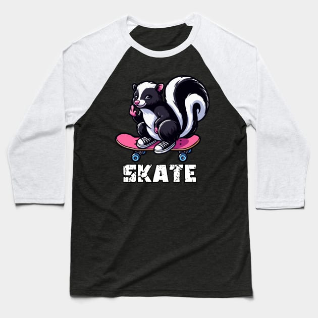 Skunk Skateboarder Baseball T-Shirt by MoDesigns22 